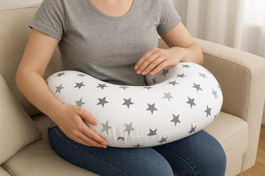 Cuddles Collection Nursing Pillow with 100% Cotton Cover - Removable Cover Breastfeeding Pillows for Comfortable Nursing Support Baby Pillow (Silver Twinkle)