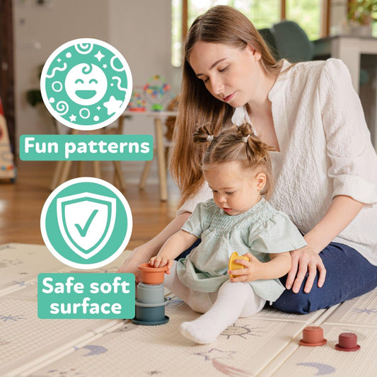 Nuby Foldable Reversible Play Mat - Easy Clean | Reversible | Waterproof | Suitable from Birth | 147 x 195 cm (Rainbow)