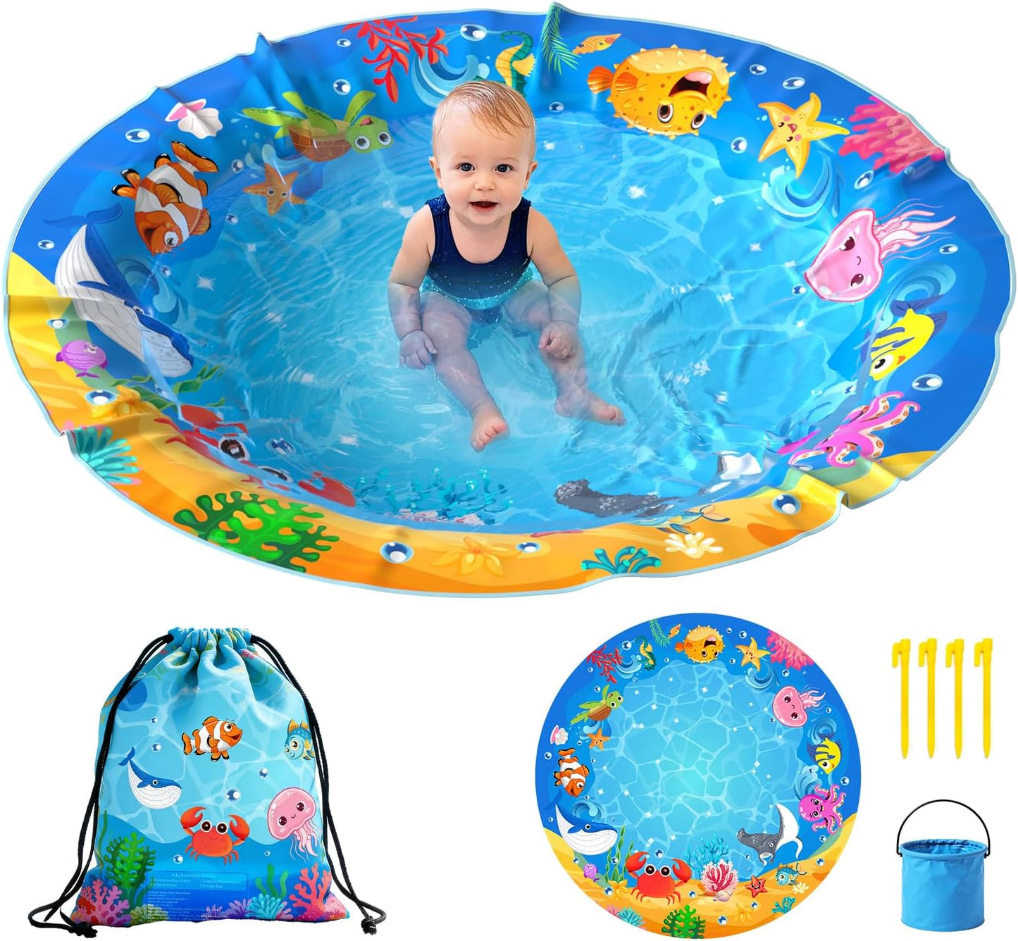Baby Pool with Canopy Foldable Kiddie Pool with Sun Shade Pools for Toddlers Baby Beach Essentials Pop Up Tent Swimming Wading Pools Portable Summer Water Play for Indoor Outdoor Beach Backyards