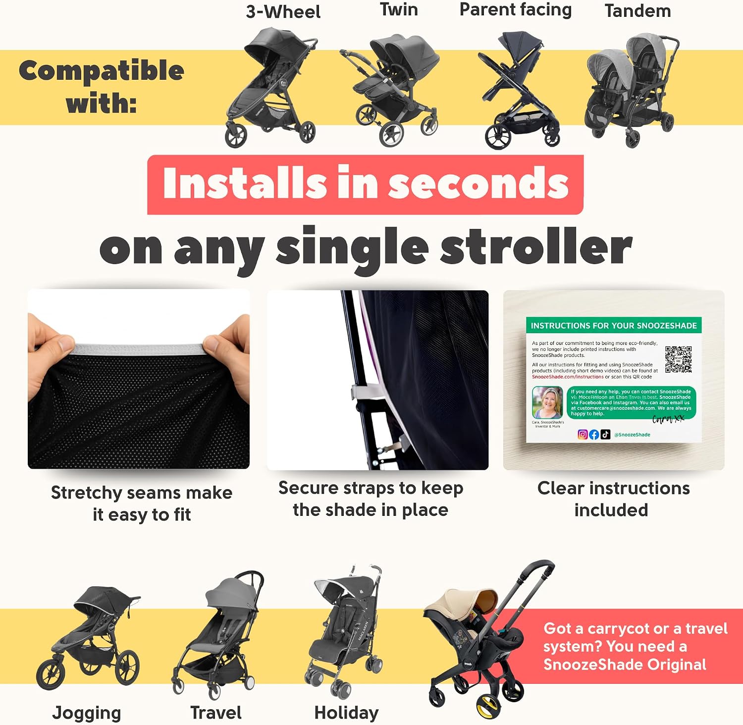 SnoozeShade Plus Extra Pram and Stroller Sun Shade Cover Blocks 99% UV UPF50