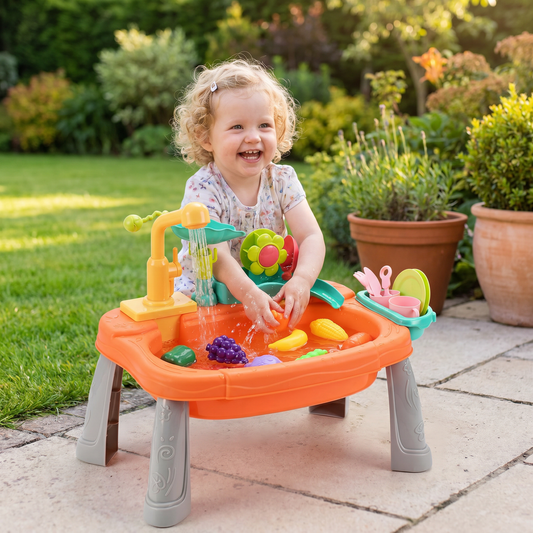 Ergonomic Elevated Kids Kitchen Sink Playset with Electric Running Water