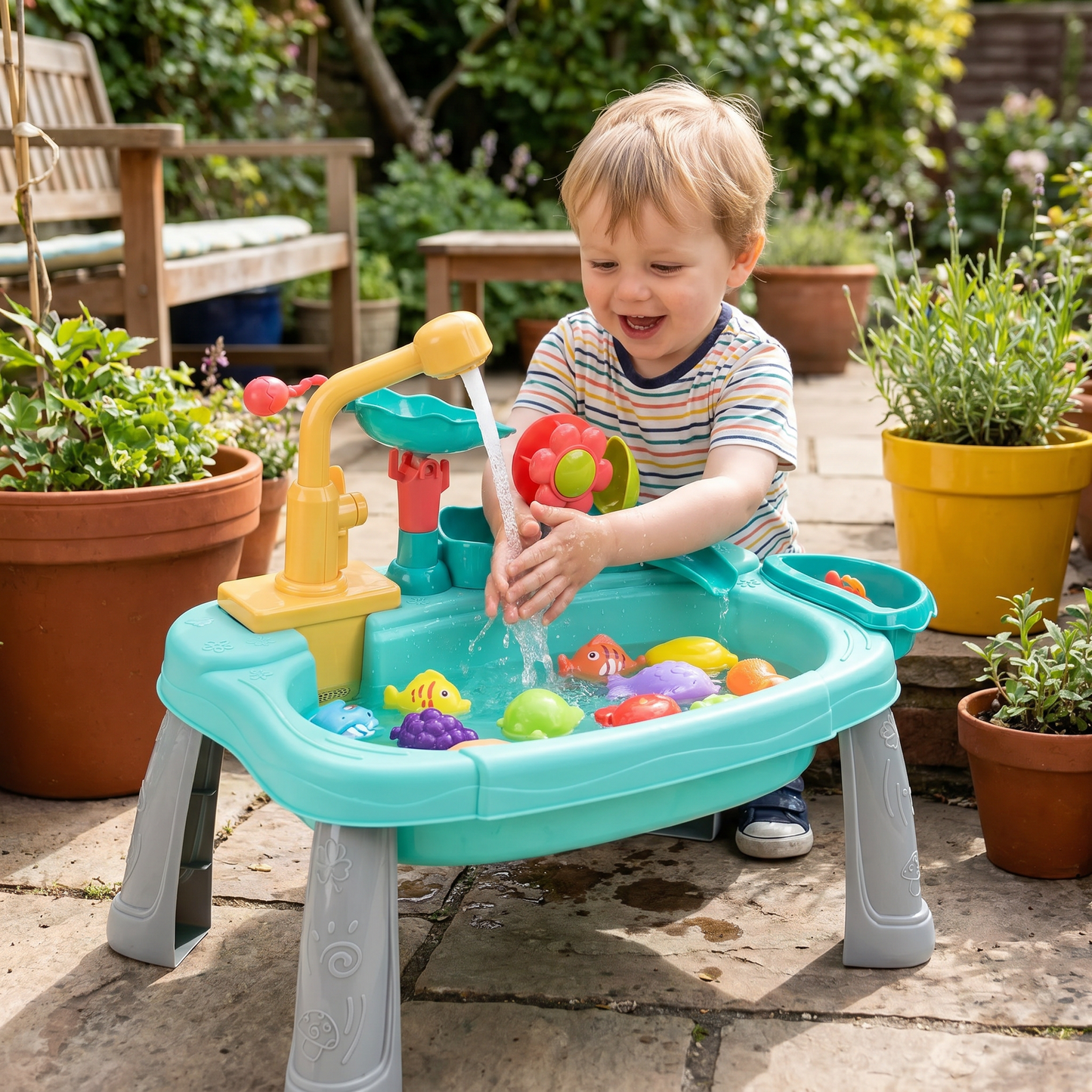Ergonomic Elevated Kids Kitchen Sink Playset with Electric Running Water