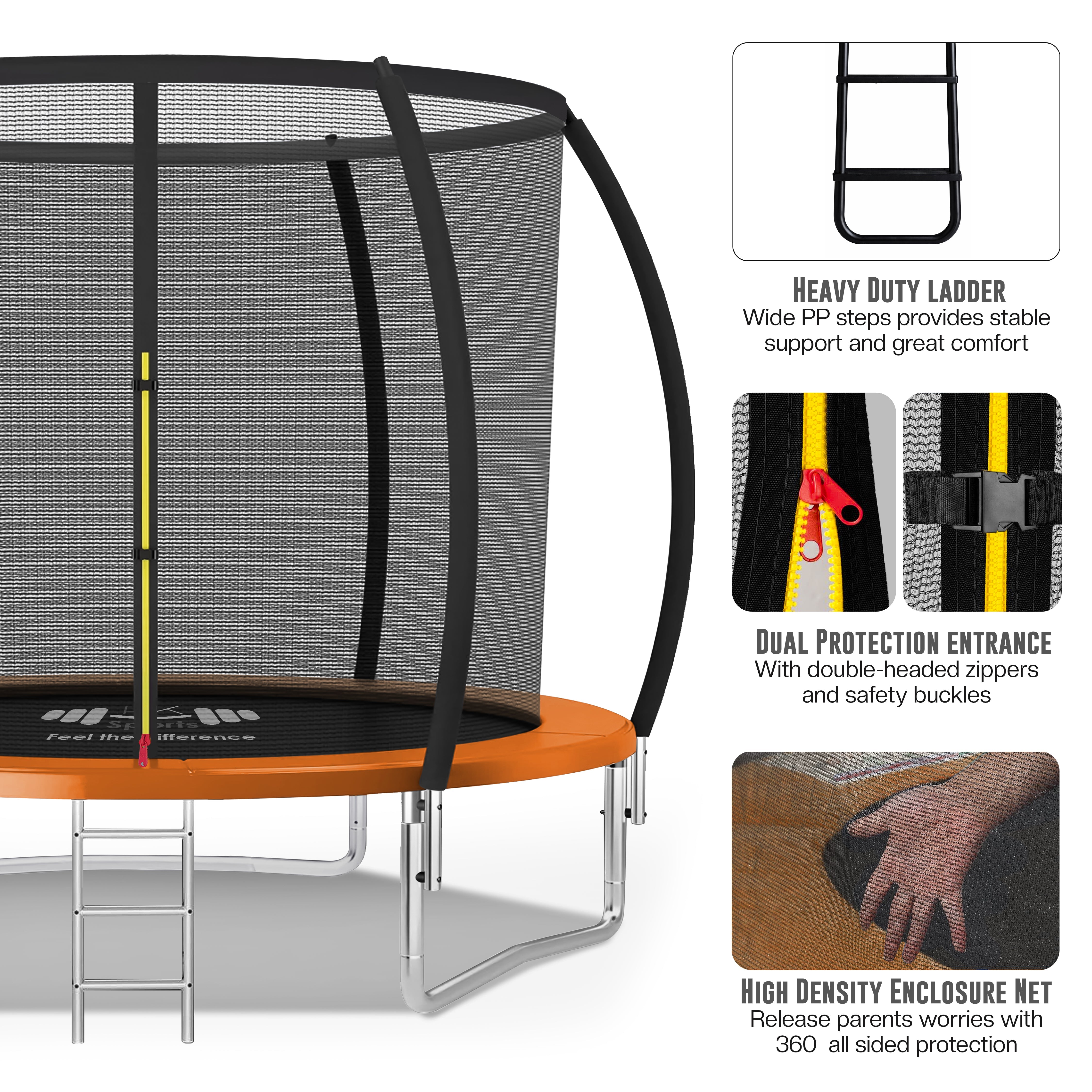 Outdoor Trampoline 6FT/8FT/10FT/12FT - Rebounder Trampoline for Toddlers, Kids & Adults with Safety Enclosure Net, Anti-tear, UV-Proof Pad, Exercise & Fitness