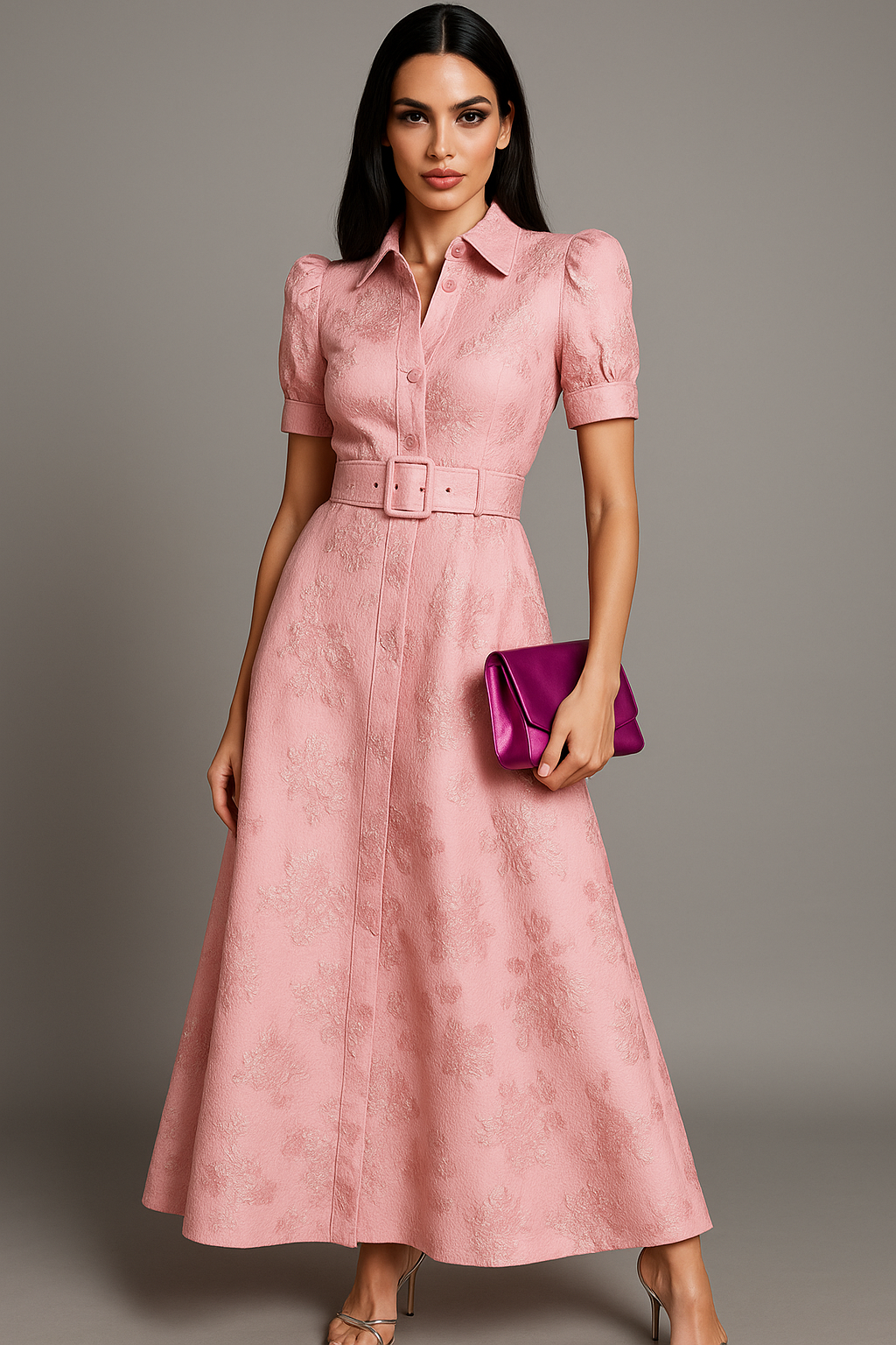Satin Tailored Button Front Maxi Dress