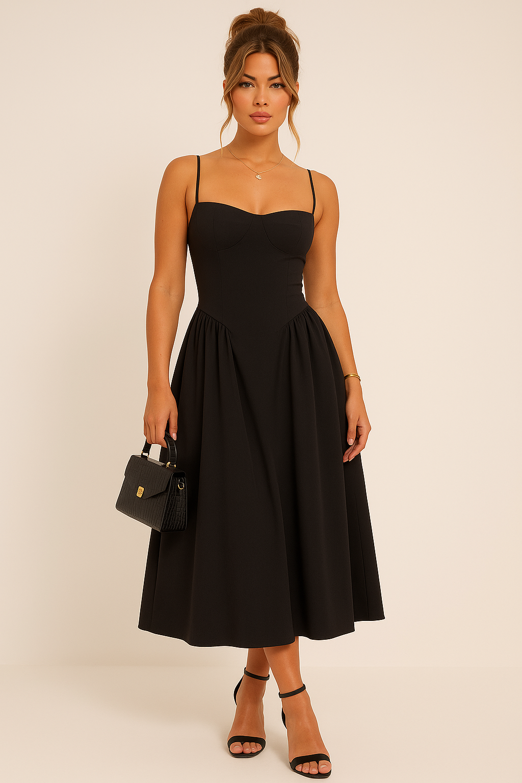 Pleated Skater Midaxi Dress
