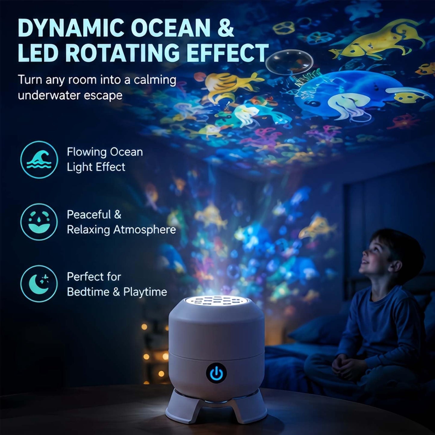 Dynamic 360° Rotating Ocean Wave Projector Night Light, HD Galaxy Starry Ceiling Light for Bedroom, Meditation, Relaxing Room Decor, Plug & Play USB Lamp