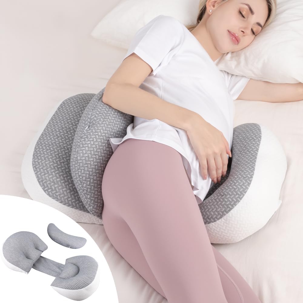 Chilling Home Pregnancy Pillows for Sleeping, Maternity Pillow for Belly, Adjustable and Portable Maternity Body Pillows for adults with Breathable Cover(Grey)
