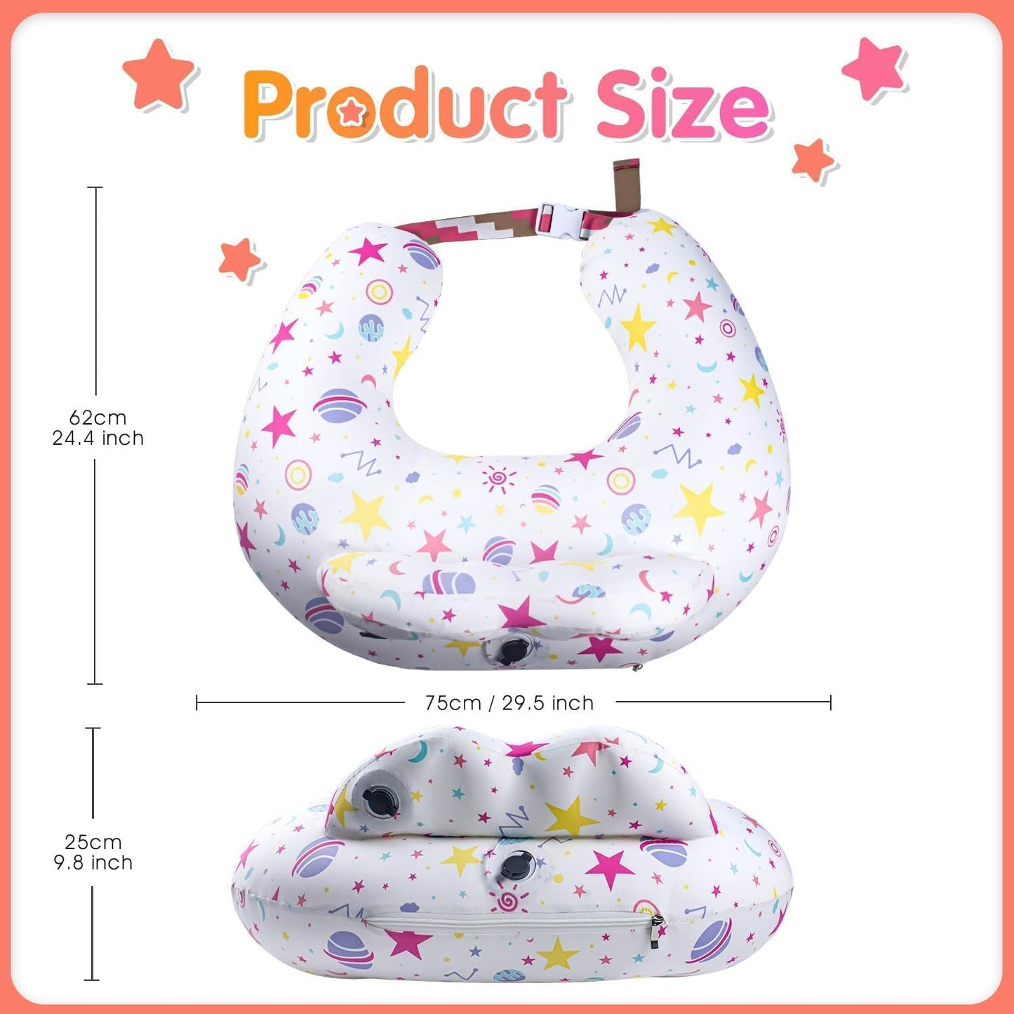 Inflatable Nursing Pillow for Breastfeeding & Bottle-Feeding – Portable Travel Feeding Cushion with Adjustable Waist Strap – Soft Cotton Cover – Odour-Free Thickened TPU Inner – Removable & Washable