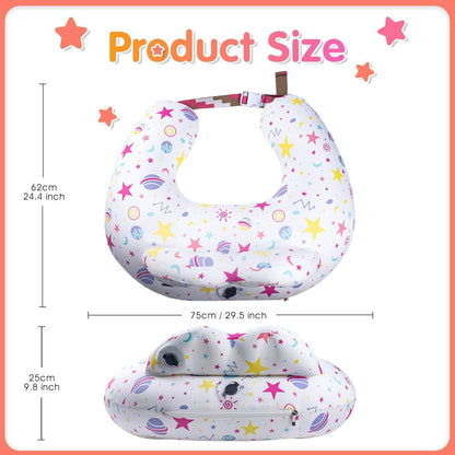 Inflatable Nursing Pillow for Breastfeeding & Bottle-Feeding – Portable Travel Feeding Cushion with Adjustable Waist Strap – Soft Cotton Cover – Odour-Free Thickened TPU Inner – Removable & Washable