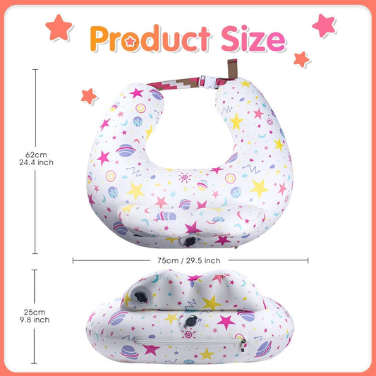 Inflatable Nursing Pillow for Breastfeeding & Bottle-Feeding – Portable Travel Feeding Cushion with Adjustable Waist Strap – Soft Cotton Cover – Odour-Free Thickened TPU Inner – Removable & Washable