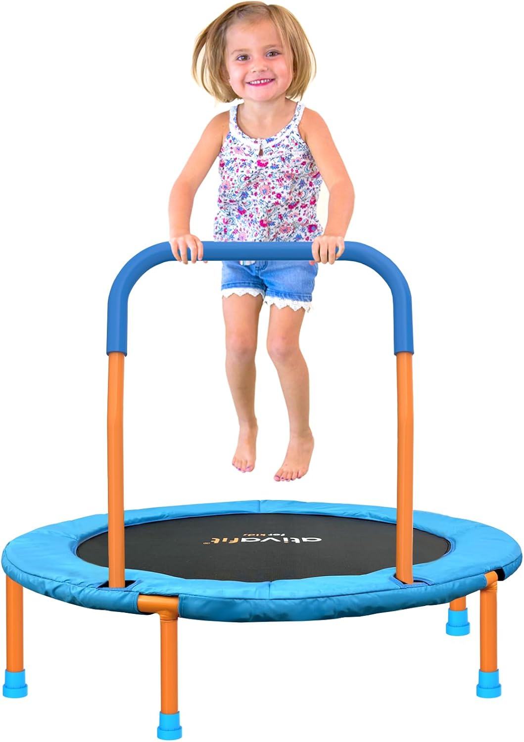ATIVAFIT 36''Foldable Rebounder Band Big Handle Trampoline for Toddlers Kids With Super Safety Pad Foam Handle Oxford Padded Noise-Free Kids Cover Fun for Kids Indoor/Outdoor for 3-6 years old