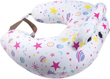Inflatable Nursing Pillow for Breastfeeding & Bottle-Feeding – Portable Travel Feeding Cushion with Adjustable Waist Strap – Soft Cotton Cover – Odour-Free Thickened TPU Inner – Removable & Washable