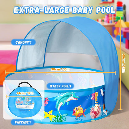 Baby Pool with Canopy Foldable Kiddie Pool with Sun Shade Pools for Toddlers Baby Beach Essentials Pop Up Tent Swimming Wading Pools Portable Summer Water Play for Indoor Outdoor Beach Backyards