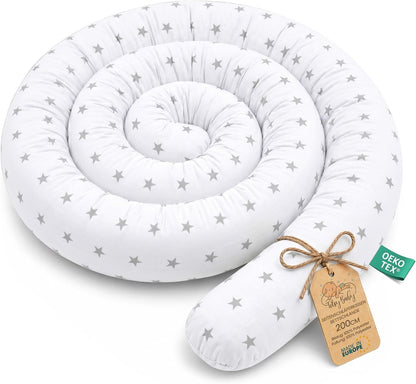 Totsy Baby XXL bed snake, bed pillow, nursing pillow, bed roll, bed guard, decorative pillow, bed border, snake XL handmade Navy blue with rainbow 300 cm certificat Oeko-Tex