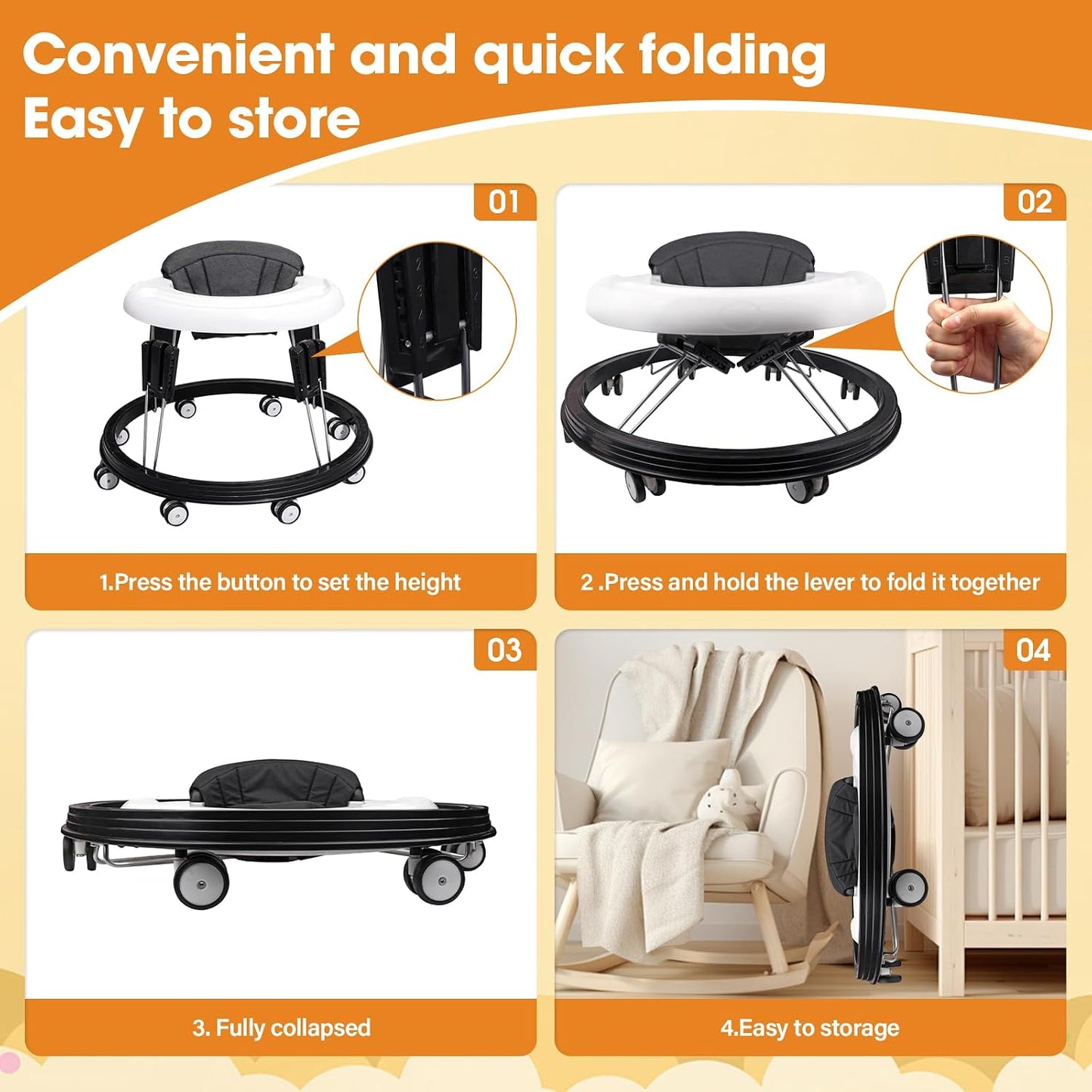 Alivio Foldable Baby Walker with 9-Level Height Adjustment