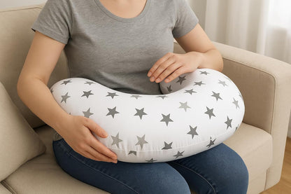 Cuddles Collection Nursing Pillow with 100% Cotton Cover - Removable Cover Breastfeeding Pillows for Comfortable Nursing Support Baby Pillow (Silver Twinkle)