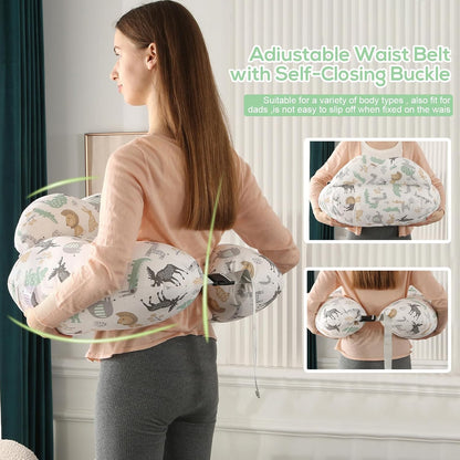 Labtec Nursing Pillow for Breastfeeding Baby, Multifunctional Breast Feeding Pillow with Adjustable Waist Strap and Safety Fence, 100% Cotton Removable Pillowcase, Animal Pattern