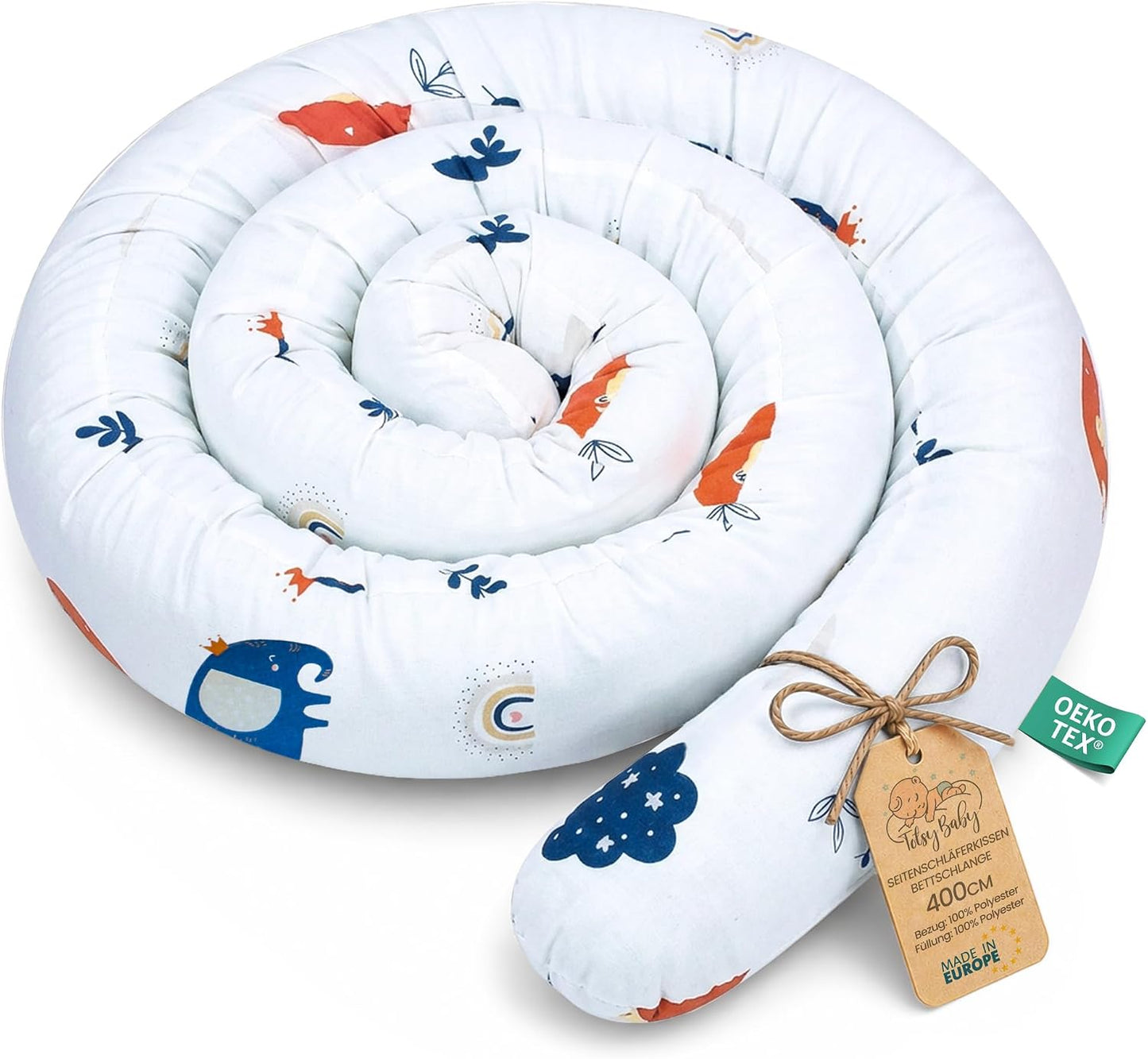 Totsy Baby XXL bed snake, bed pillow, nursing pillow, bed roll, bed guard, decorative pillow, bed border, snake XL handmade Navy blue with rainbow 300 cm certificat Oeko-Tex