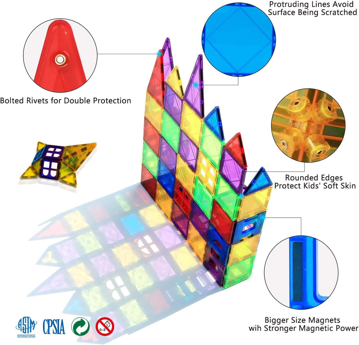 MAGBLOCK 100 Piece Magnetic Tiles,Building Blocks for Kids 3+