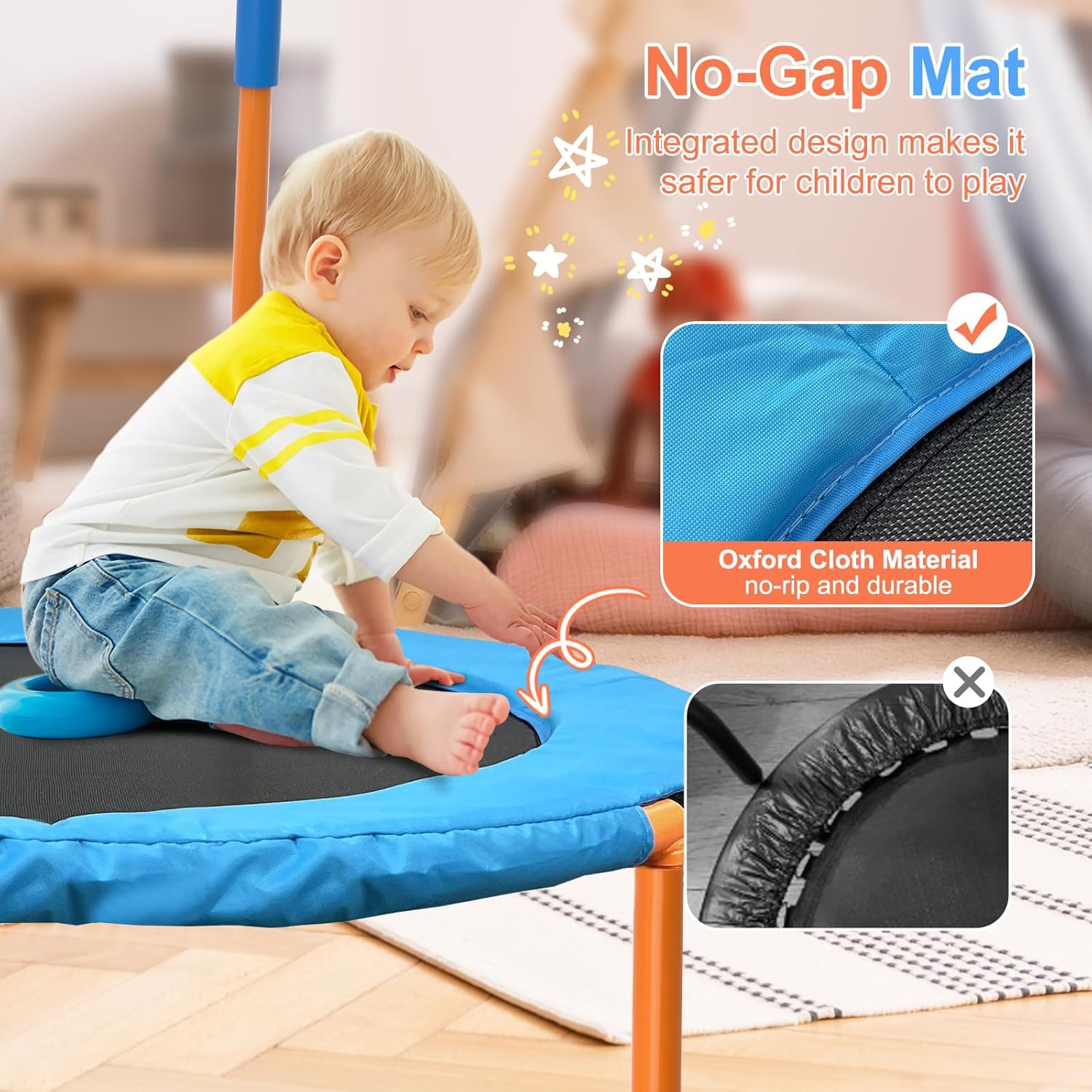 ATIVAFIT 36''Foldable Rebounder Band Big Handle Trampoline for Toddlers Kids With Super Safety Pad Foam Handle Oxford Padded Noise-Free Kids Cover Fun for Kids Indoor/Outdoor for 3-6 years old