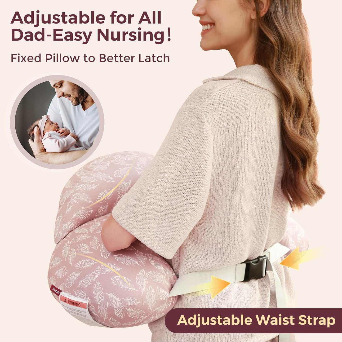 momcozy Nursing Pillow, Ergonomic Breastfeeding Support, Pink | Safety Guard For Baby, Comfortable Feeding Positions For Parents, Versatile Use For Bottle Feeding, Removable Cotton Cover