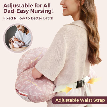 momcozy Nursing Pillow, Ergonomic Breastfeeding Support, Pink | Safety Guard For Baby, Comfortable Feeding Positions For Parents, Versatile Use For Bottle Feeding, Removable Cotton Cover