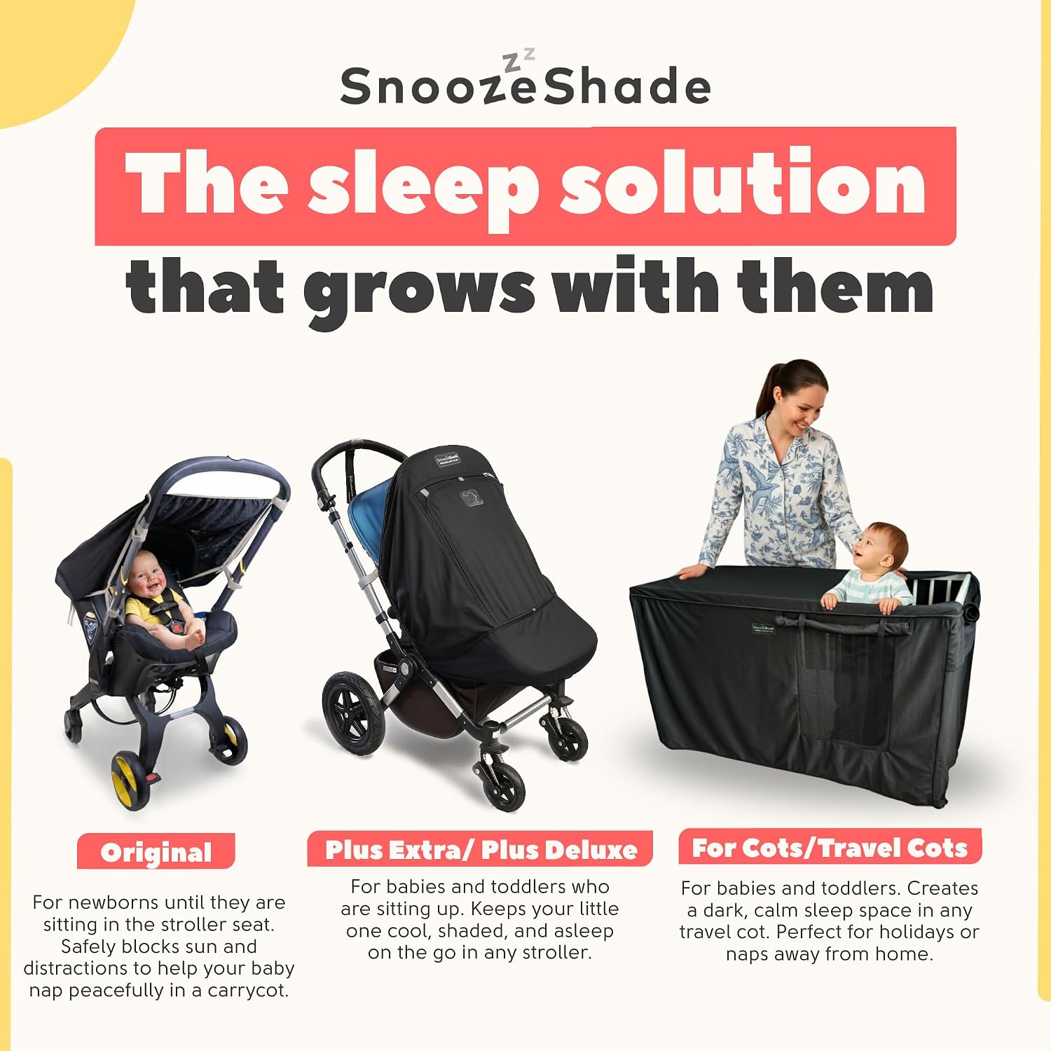 SnoozeShade Plus Extra Pram and Stroller Sun Shade Cover Blocks 99% UV UPF50