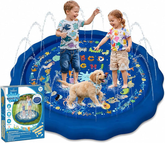 KiddoSpace Splash Pad for Kids – Non-Slip Outdoor Water Play Mat with Learning Designs