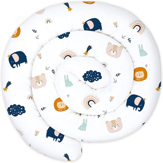 Totsy Baby XXL bed snake, bed pillow, nursing pillow, bed roll, bed guard, decorative pillow, bed border, snake XL handmade Navy blue with rainbow 300 cm certificat Oeko-Tex