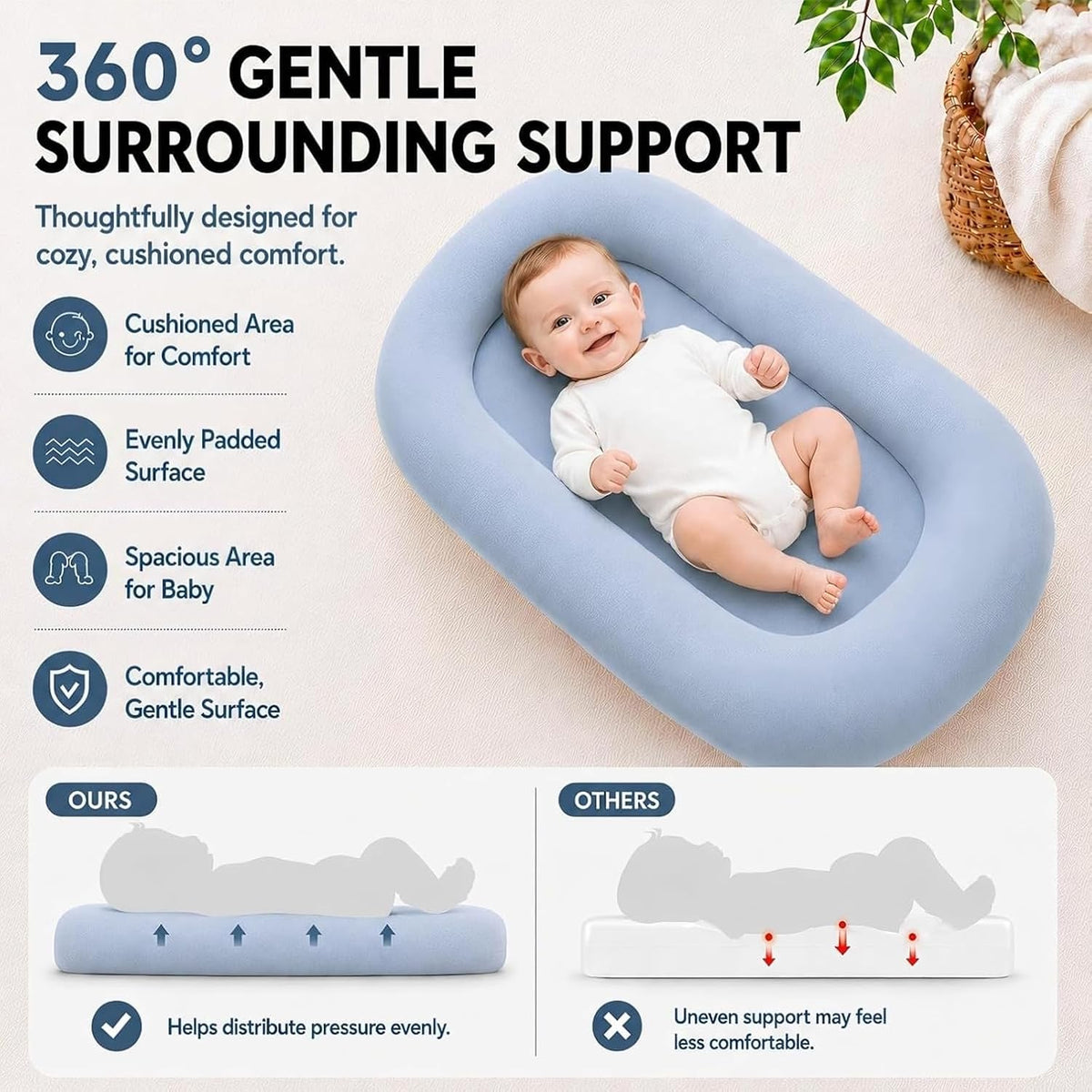 Baby Lounger for Newborn | Portable Support Pillow