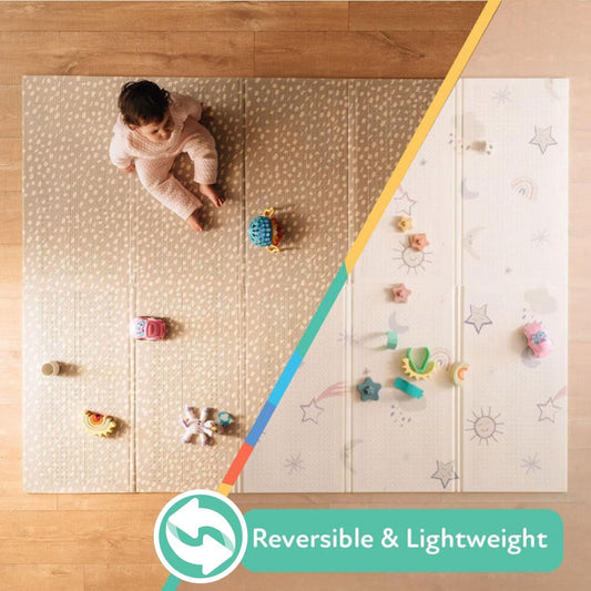 Nuby Foldable Reversible Play Mat - Easy Clean | Reversible | Waterproof | Suitable from Birth | 147 x 195 cm (Rainbow)