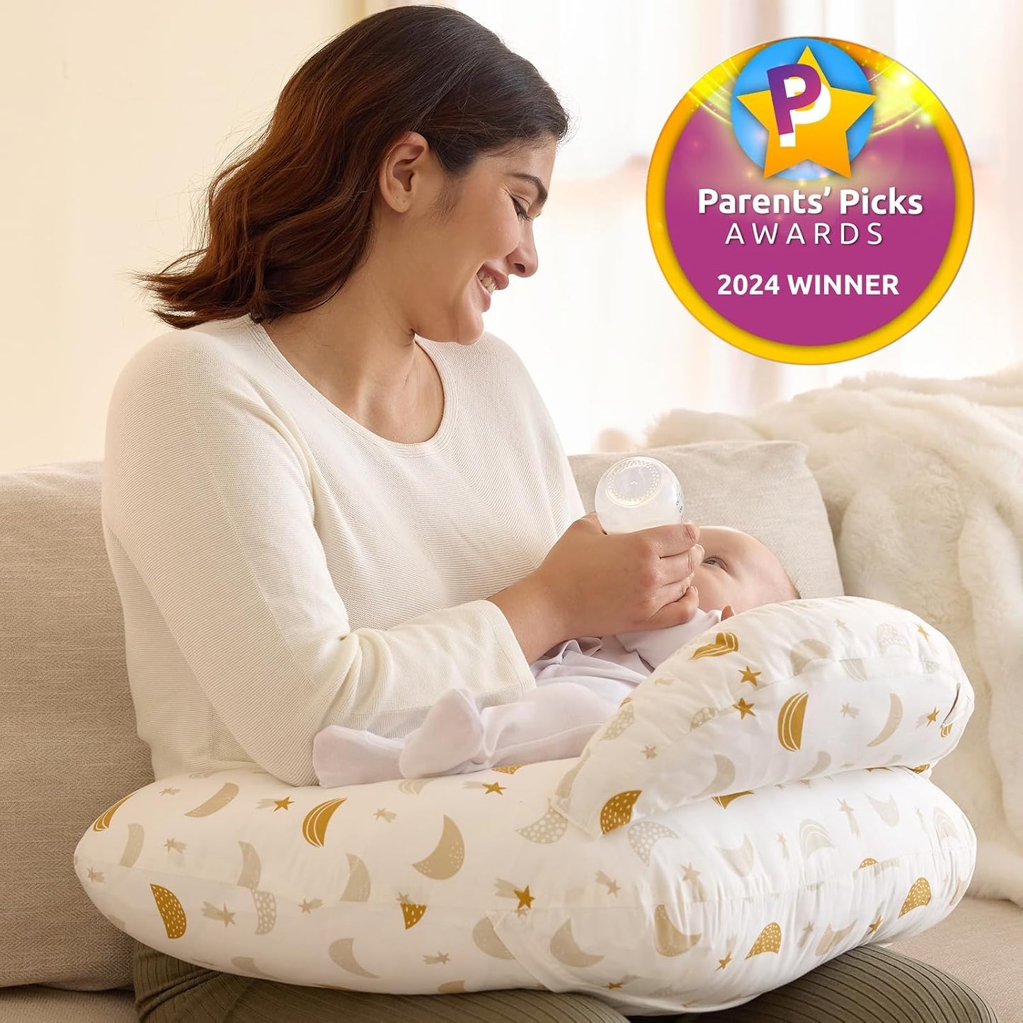 momcozy Nursing Pillow, Ergonomic Breastfeeding Support, Starry Sky | Safety Guard For Baby, Comfortable Feeding Positions For Parents, Versatile Use For Bottle Feeding, Removable Cotton Cover