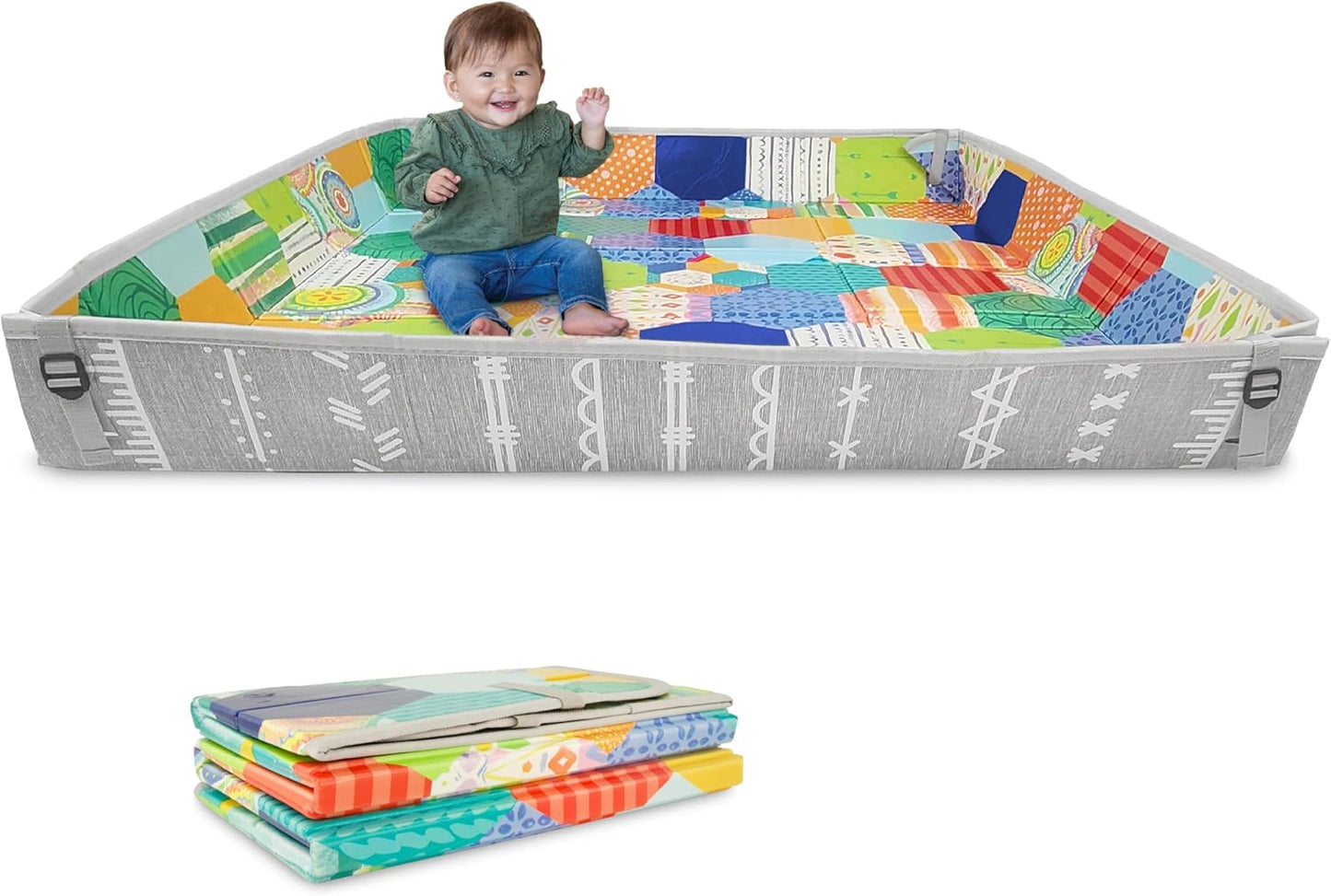 Infantino Foldable Soft Foam Mat, Baby Play Mat, Extra Large, Double-Sided Cushioned Portable, Fold-Up Sides, Non Slip Crawling for Infants & Toddlers, Woodland