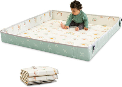 Infantino Foldable Soft Foam Mat, Baby Play Mat, Extra Large, Double-Sided Cushioned Portable, Fold-Up Sides, Non Slip Crawling for Infants & Toddlers, Woodland