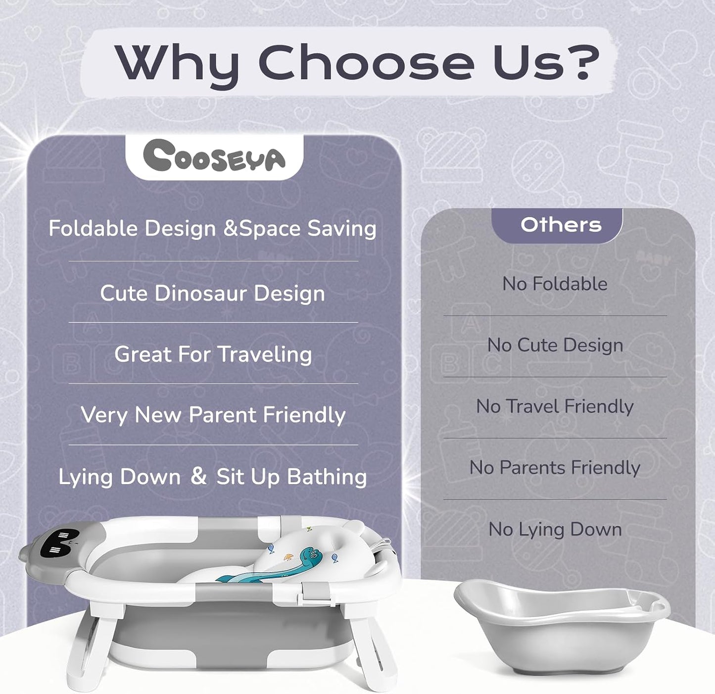 COOSEYA Foldable Baby Bath Tub Essentials for Newborn