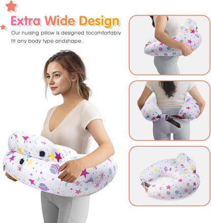 Inflatable Nursing Pillow for Breastfeeding & Bottle-Feeding – Portable Travel Feeding Cushion with Adjustable Waist Strap – Soft Cotton Cover – Odour-Free Thickened TPU Inner – Removable & Washable
