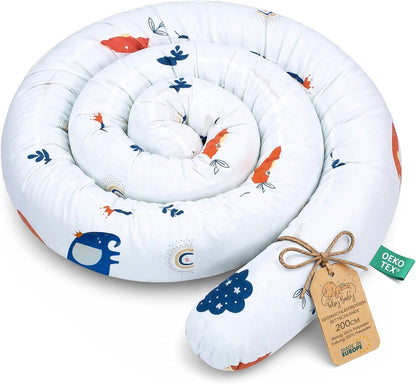 Totsy Baby XXL bed snake, bed pillow, nursing pillow, bed roll, bed guard, decorative pillow, bed border, snake XL handmade Navy blue with rainbow 300 cm certificat Oeko-Tex