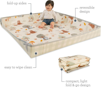 Infantino Foldable Soft Foam Mat, Baby Play Mat, Extra Large, Double-Sided Cushioned Portable, Fold-Up Sides, Non Slip Crawling for Infants & Toddlers, Woodland