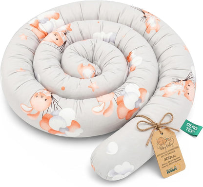 Totsy Baby XXL bed snake, bed pillow, nursing pillow, bed roll, bed guard, decorative pillow, bed border, snake XL handmade Navy blue with rainbow 300 cm certificat Oeko-Tex