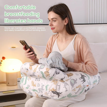 Labtec Nursing Pillow for Breastfeeding Baby, Multifunctional Breast Feeding Pillow with Adjustable Waist Strap and Safety Fence, 100% Cotton Removable Pillowcase, Animal Pattern