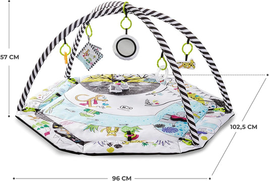 Kinderkraft Baby Playmat SMARTPLAY, Educational Mat, Activity Play Gym, with Ajustable Fitness Frame, Playpen Function, Accessories, Hanging Rattle, 5 Toys, 30 Balls, for Newborn, Suitable from Birth