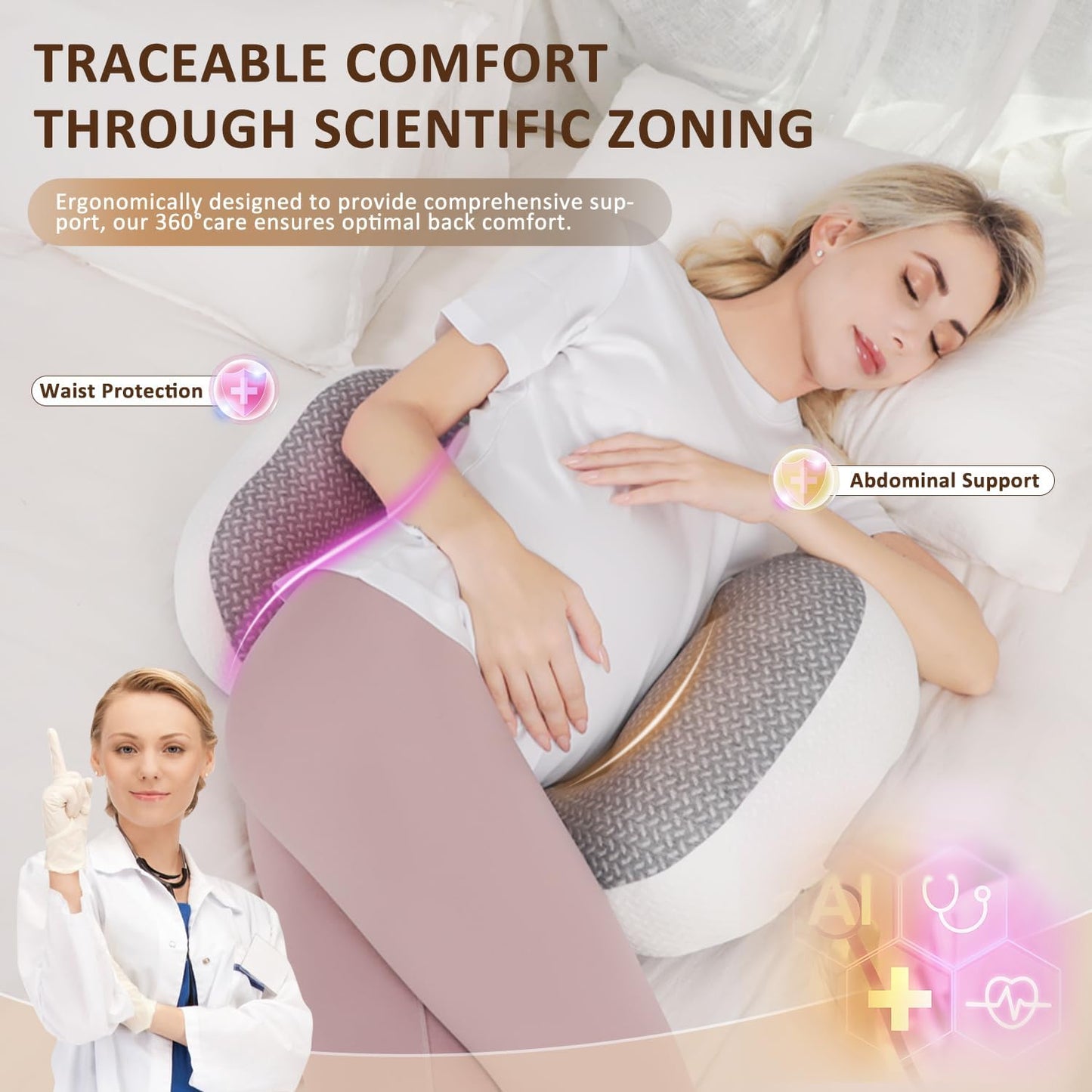 Chilling Home Pregnancy Pillows for Sleeping, Maternity Pillow for Belly, Adjustable and Portable Maternity Body Pillows for adults with Breathable Cover(Grey)