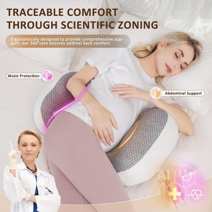 Chilling Home Pregnancy Pillows for Sleeping, Maternity Pillow for Belly, Adjustable and Portable Maternity Body Pillows for adults with Breathable Cover(Grey)
