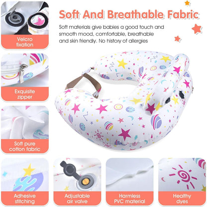 Inflatable Nursing Pillow for Breastfeeding & Bottle-Feeding – Portable Travel Feeding Cushion with Adjustable Waist Strap – Soft Cotton Cover – Odour-Free Thickened TPU Inner – Removable & Washable