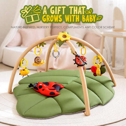 Leaf Tummy Time Baby Play Mat, Activity Gym w/7 Toys 0-18M Washable Oversize Infant Mat | Pure Cotton, Oversized & Comfy,Easy Assemble & Disassemble.Must-have for Newborn All-round Early Development