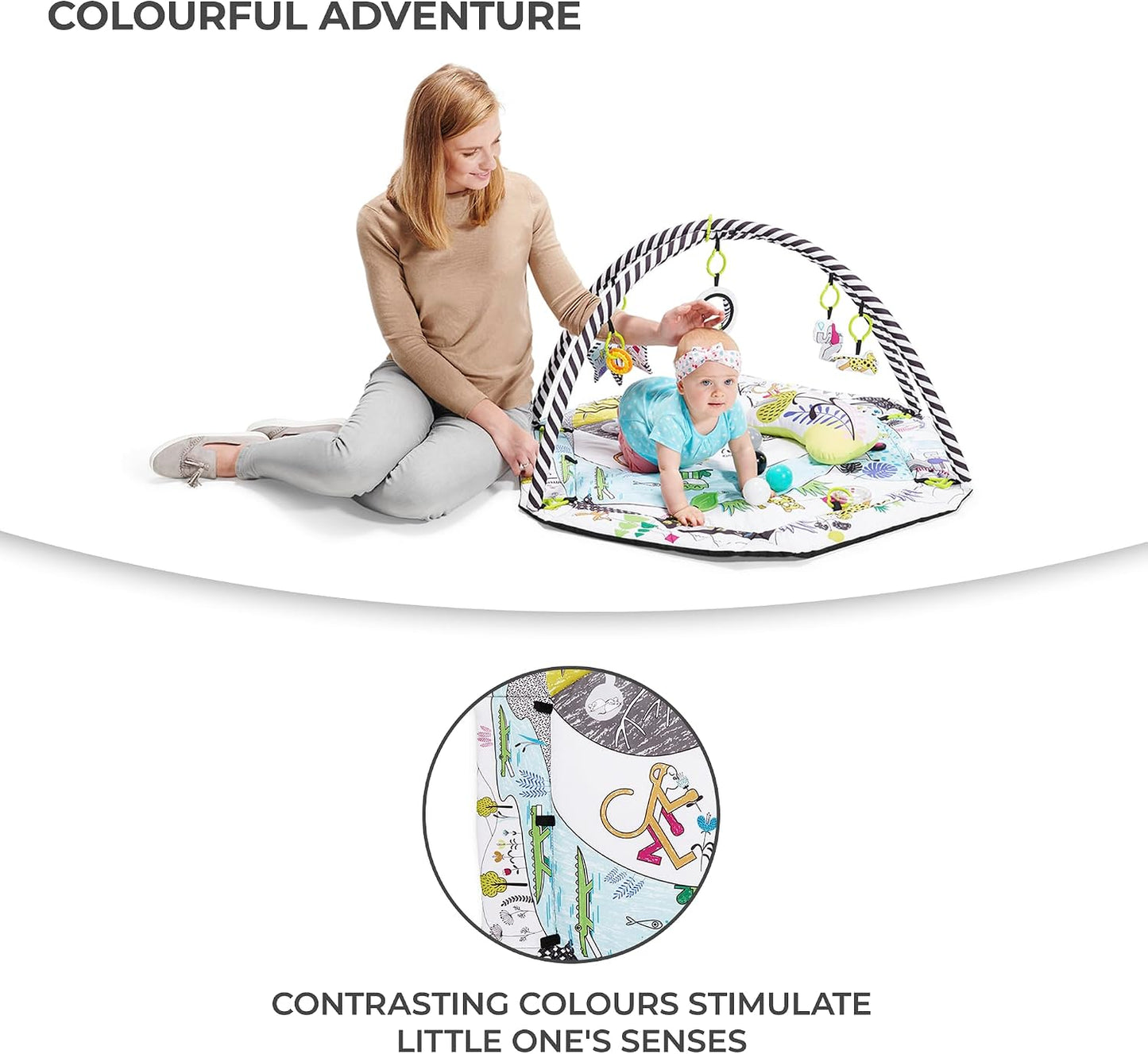 Kinderkraft Baby Playmat SMARTPLAY, Educational Mat, Activity Play Gym, with Ajustable Fitness Frame, Playpen Function, Accessories, Hanging Rattle, 5 Toys, 30 Balls, for Newborn, Suitable from Birth
