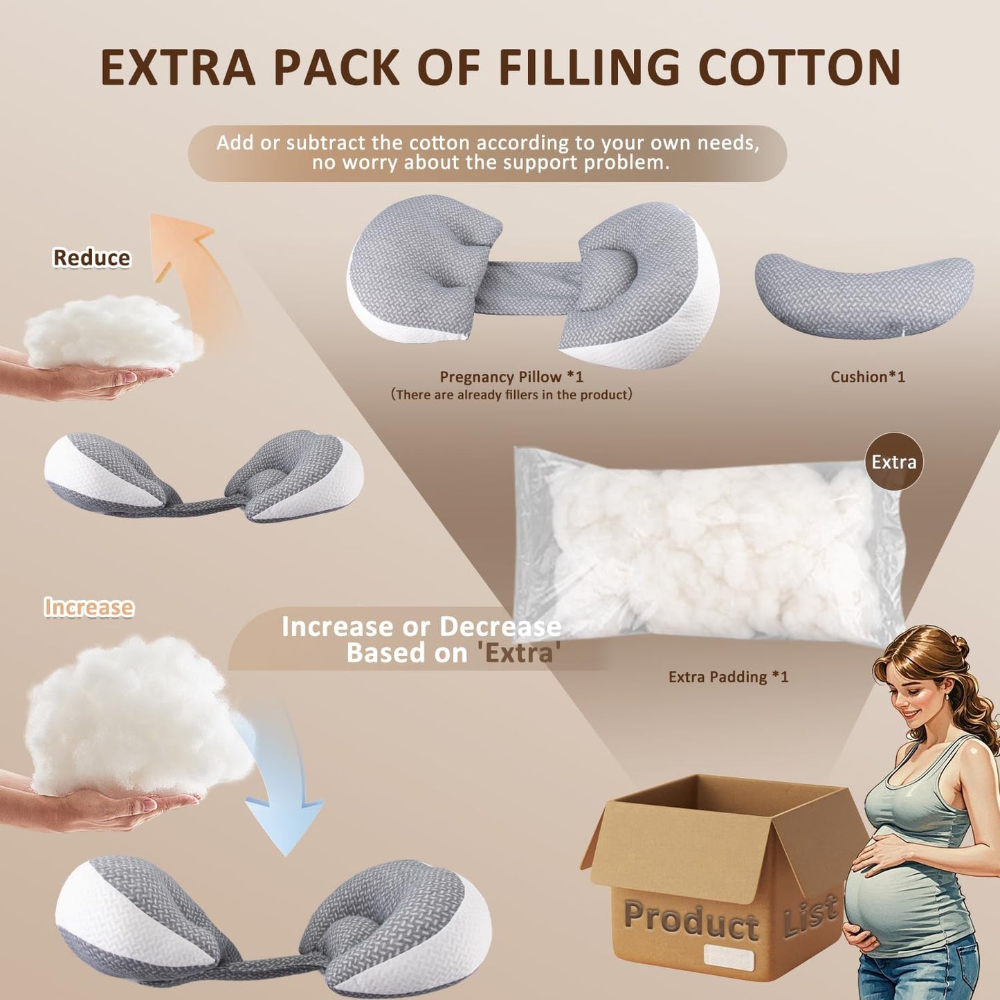 Chilling Home Pregnancy Pillows for Sleeping, Maternity Pillow for Belly, Adjustable and Portable Maternity Body Pillows for adults with Breathable Cover(Grey)