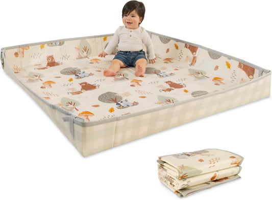 Infantino Foldable Soft Foam Mat, Baby Play Mat, Extra Large, Double-Sided Cushioned Portable, Fold-Up Sides, Non Slip Crawling for Infants & Toddlers, Woodland