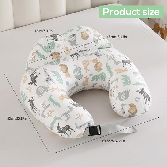 Labtec Nursing Pillow for Breastfeeding Baby, Multifunctional Breast Feeding Pillow with Adjustable Waist Strap and Safety Fence, 100% Cotton Removable Pillowcase, Animal Pattern