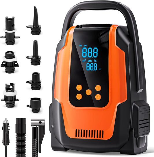 Paddle Board Electric Pump, 50 PSI High Pressure SUP Pump with Auto-Off, 12V DC Paddleboard Pump with Inflation & Deflation, 8 Nozzles Air Pump for Paddle Board, Inflatables, Kayaks, Car Tires